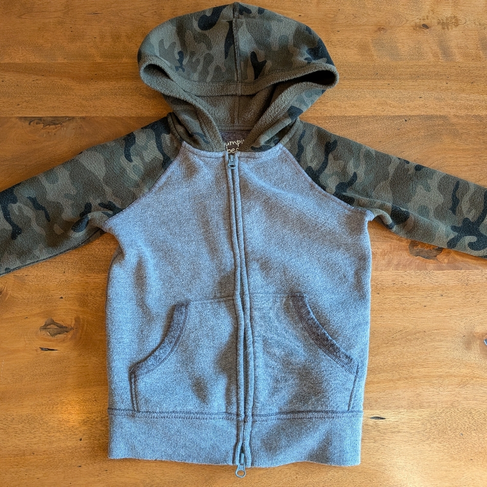 Jumping Beans Toddler Boys Camo And Gray Zip Up Hoodie w/ Pockets, Size 2T
